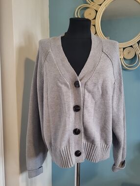 Pink Martini Light Gray Button-Front Women's Cardigan
